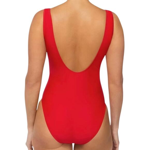 Reebok Women’s Square Neck Athletic One Piece Swimsuit Red Size L - Picture 2 of 2